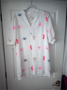 Lilly Pulitzer Mialeigh Linen Dress
Resort White Sea Treasure Embroidery 
Size 4